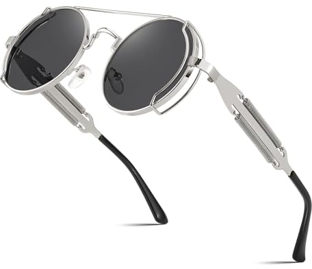 FEISEDY Vintage Steampunk Sonnenbrille Herren Damen Retro Rund Hippie Brille Metall Rahmen mit UV400 Schutz B2351