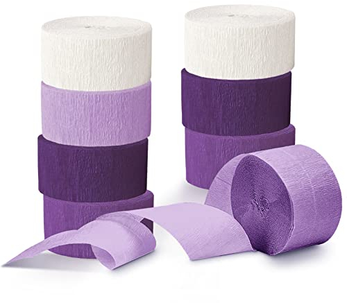 NICROHOME Geburtstagsparty-Dekorationen, 8 Rollen Krepppapier-Luftschlangen, Packung mit lila, dunkellila, pastelllila, weißen Luftschlangen für Hochzeit, lila Themenparty, 82 Fuß lang