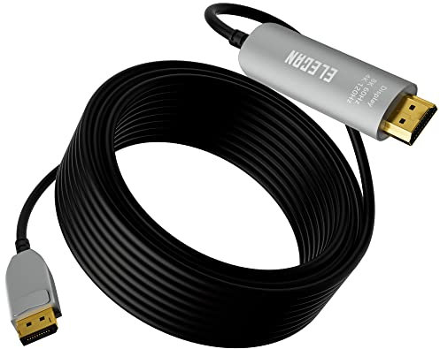 Elecan 8K Fiber Optic Displayport to HDMI Cable 50 Ft, 8K@60Hz 4K@120Hz, Zinc Alloy Shell & Active Optical DP Display Port 1.4 to HDMI 2.1 Uni-Directional Male Cord for NVIDIA, HDTV,Monitor,Projector