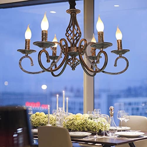 FWX Pendelleuchte E14 Antik Industrie Pendellampe Retro Höhenverstellbar Metall Vintage Restaurant Kronleuchter Kerze Klassische Eisen Deckenleuchter Bar Wohnzimmer Cafe Hängeleuchte(Color:Bronze,Größ