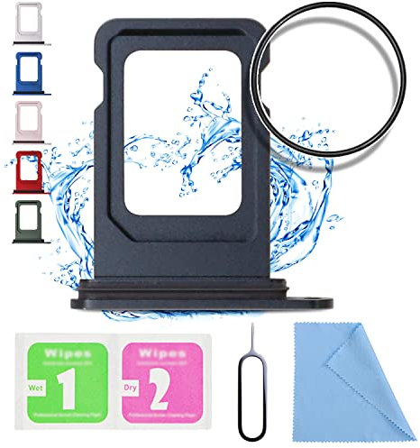 ASDAWN Ersatz für iPhone 13 SIM-Kartensteckplatz Tray Halter kompatibel mit iPhone 13 SIM-Kartenfach Slot Wasserdichter Gummiring und SIM-Pin (Einzel-SIM-Version) (Mitternacht)