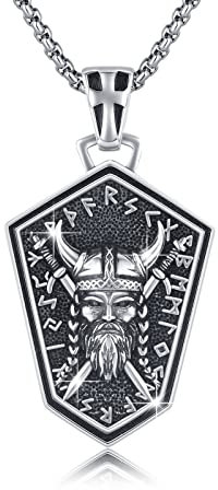 TRISHULA Odin Kette Männer Wikinger Halskette 925 Sterling Silber Wikinger Runen Kette Shield Amulett Kette Anhänger Nordische Geschenkkette für Männer und Frauen