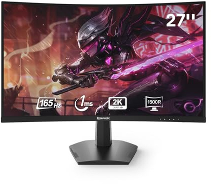 Redragon Monitor da gioco curvo da 27 144Hz/165Hz, QHD 2K (2560x1440) IPS senza cornice, tempo di risposta 1ms, compatibile HDMI e VGA, montaggio a parete VESA