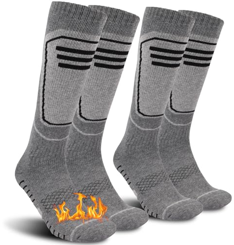 Funyord 2 Paia Calze Sci in Lana Merino Per Uomo & Donna, Calze da Sci Calze Termiche Uomo al Ginocchio Per Sci, Snowboard, Escursionismo, Passeggiate, Sport Invernali, Taglia 39-42, Grigio