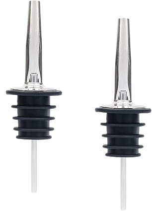 Invero 2 Pack Freeflow Drinks Pourer - Stainless Steel and Leakproof with Rubber Stopper - Pours Spirits, Liquor, Olive Oil, Syrup and Vinegar Bottles (11 x 3.5 cm)