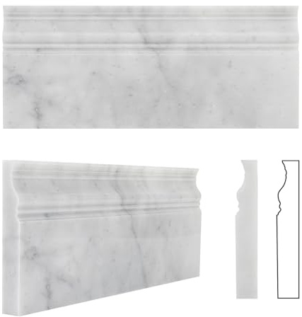 Adolif Carrara Sockelleiste aus weißem Marmor, poliert, 12,7 x 30,5 cm, 4 Stück, Marmor-Wandsockelleiste für Dusche, Badezimmer, Wand, Küche, Backsplash