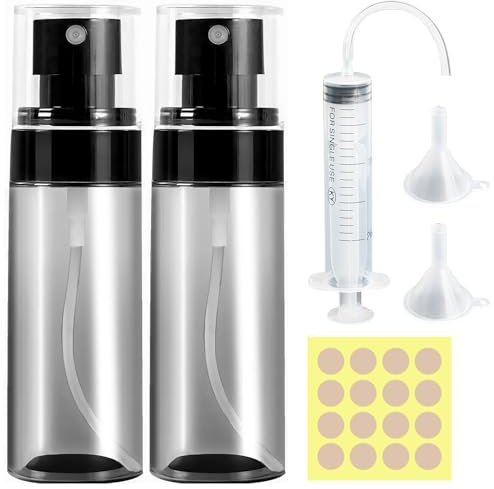 ktxaby 2Pcs Plastic Refillable Spray Bottle, 60ml Transparent Empty Fine Mist Spray Bottle With Label,Syringe,2 Funnels for Cleaning, Perfume, Cosmetic Sprays