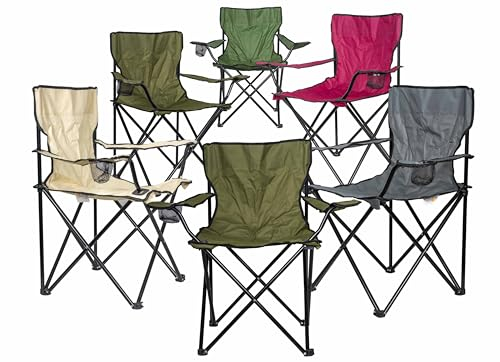 FENGSEN Pack de 6 Sillas de Camping o Pesca Plegables con portavasos en Metal y Lona. 5 Colores Diferentes.