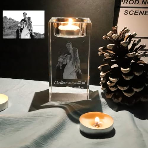Portavelas con foto de cristal 3D personalizada, portavelas con tu foto, conmemorativo personalizado, aniversario, Navidad, cumpleaños, regalos de boda para papá, mamá, él, ella (2D, 5 x 8 cm)