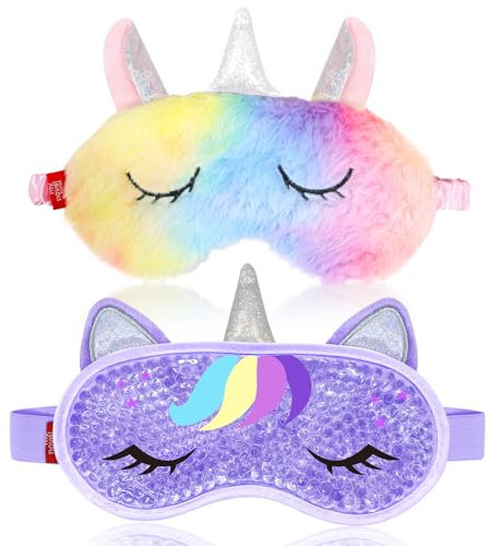 my novel things Schlafmaske Kinder, Einhorn Schlafmaske 2 Stück, Augenmaske Kühlend, Schlaf Entspannungs Augenmaske, Augenmaske mit Gel Perlen Kühlmask Für Kältetherapie Geschwollene und Müde Augen