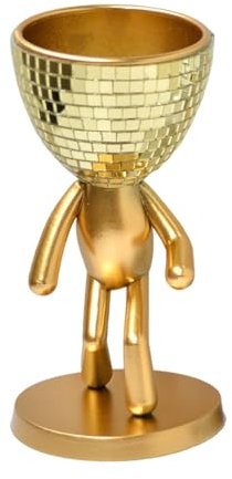 Haibinsuo Walking Man Flowerpot Figurine Mirror Disco Tiles Cactus Succulent Planter Pot Desktop Indoor Outdoor Garden Decoration Golden