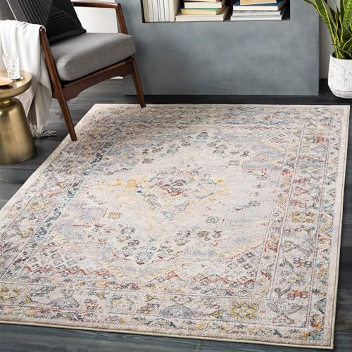 Livabliss Casablanca Vintage Rug – Multicolour Boho Area Rug for Living Room, Dining & Kitchen, 120x170 cm, Easy-Care Pile, Large Traditional Bohemian Rug in Taupe, Grey and Rust