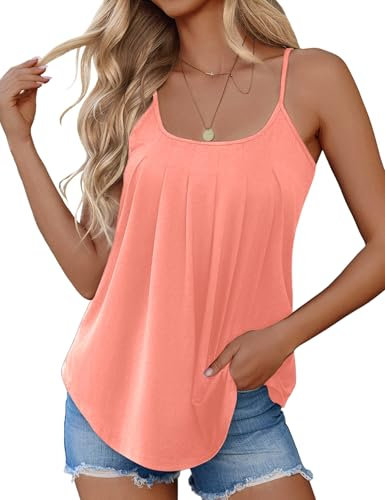 Totatuit Summer Vest Womens Tops Women's Sleeveless Jumpers Round Scoop Neckline Swing Vest Tops for Women Casual Tees T Shirts Blouses Coral S