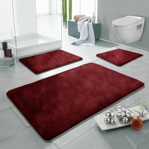 Linden Berg Badematte Bordeaux 70 x 120 cm - Rutschfester Badteppich - Mikrofaser - TPR-Rücken - Oekotex Zertifiziert - Saugfähig - Schnell Trocknend - Waschbar - Pflegeleicht