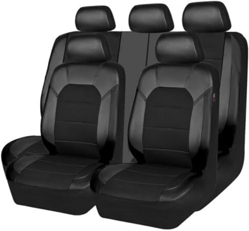 HANLBW 9 Stück Auto Sitzbezüge Sets für Dacia Dokker/Duster Van/Jogger Extreme/Lodgy Stepway/Logan 2000-2024, Leder Sitz Schonbezüge Komplettset Vordersitze Rückbank Wasserdicht Rutschfes,Black