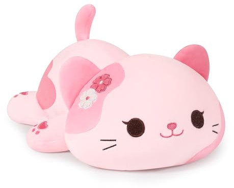 shownicer Plüschtier Katze Kuscheltier Stofftier Kawaii Katze Plüsch Kissen Spielzeug Kätzchen Plüsch Wurfkissen Geschenk für Kinder Mädchen 3+ Jahre (Rosa, 23cm)
