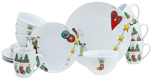 CreaTable, 21847, Serie Luna Socken, 16-teiliges Geschirrset für 4 Personen, Kombiservice aus Porzellan, spülmaschinen- und mikrowellengeeignet, Qualitätsproduktion