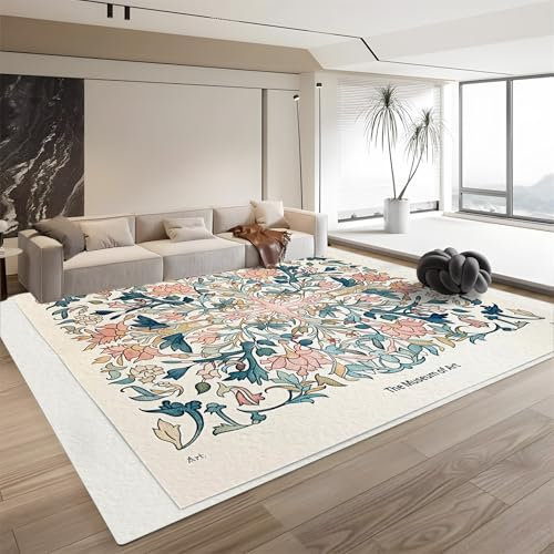 QUEAWOQ Leicht zu reinigender, zotteliger, weicher Teppich für Wohnzimmer, Blumenmuster, 120 cm x 180 cm, maschinenwaschbar, mit rutschfester Unterseite, für Jugendzimmer, Kinderzimmer, Oktopusfüße