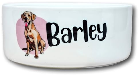 Personalised Labrador Bowl - Pink Dog Gift - Custom Dog Bowl - Labrador Cartoon Dish - New Puppy Gift - Ceramic Pet Bowl - Ceramic pet bowl - Pet Accessories