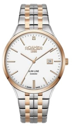 Roamer Slim-Line Herren-Armbanduhr mit weißem Zifferblatt und zweifarbigem Armband 864833 49 25 50, weiß, Standard Gents, Klassisch