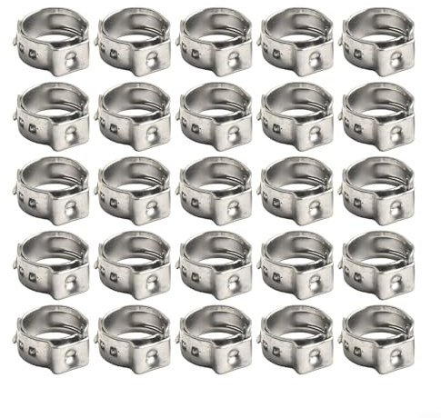 Gdfnmogo 25 Pieces Single Ear Stepless Hose Clamp, Stainless Steel Hose Clamp, Professional Use, DIY Project, Automotive, Plumbing, Industrial, 3MM to 16.6MM(12.8MM)