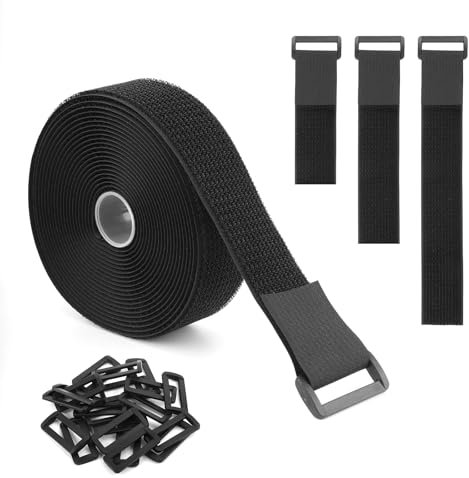 Klettbänder mit 20 Schnallen, Cinch-Gurte 3,8cm Breit Verstellbares Nylon Klettbänder mit Klettverschluss Wiederverwendbar Kabelband frei Zuschneidbar für Organizer Oder Aufbewahrung