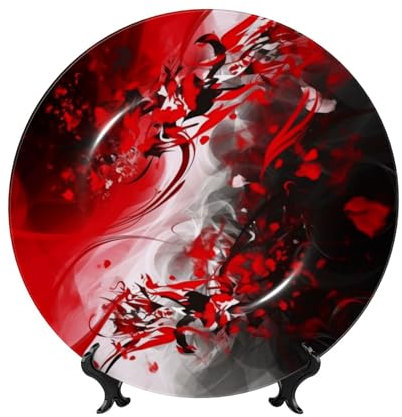 Assiette décorative en porcelaine anglaise de 25,4 cm, assiette à dîner en céramique avec support de présentation, assiettes en céramique à suspendre rouge, noir, blanc, assiette en porcelaine