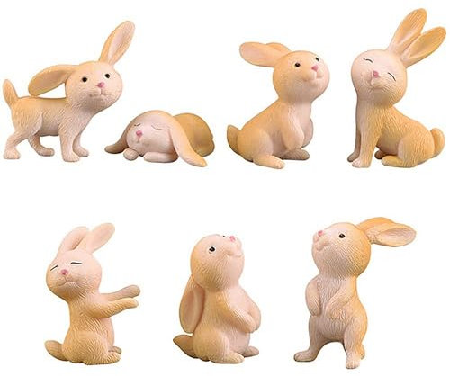 Scinzene 7 Stück Osterdeko Mini Hase Figuren Harz, Osterhase Kaninchen Miniatur für Mikrolandschaft, Frühling Dekoration, Mini Hasen Deko für Osterfest, Party & Desktop Ornament