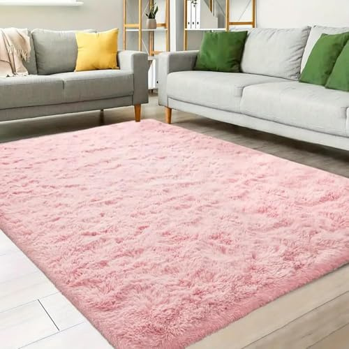 AIMECO Rosa Hochflor Teppich 200x300 cm – Waschbar & Antirutsch, Skandinavischer Stil, Flauschig & Leichtgewichtig, Ideal für Wohnzimmer, Schlafzimmer & Mädchenzimmer