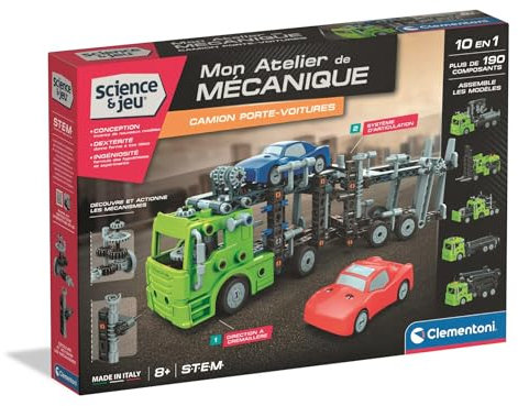 Clementoni | Camion Porte Voitures 8 Ans + | Jeu De Construction | Mécanismes Interactifs | STEM | Fabriqué en Italie | Guide Illustré 3D | Plus De 190 Pièces | Cadeau Enfant