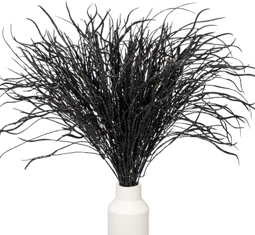 Oairse 5 Pcs Christmas Picks and Sprays Black Artificial Curly Willow Branches 57cm Floral Twig Stems Sticks Vase Fillers Black Christmas Ornament for Centerpieces Party Holiday Christmas Decorations