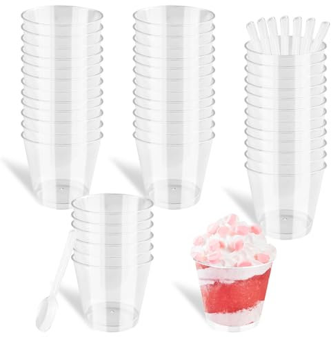 Legpador 50 Pièces Verrine Plastique Aperitif, Ronds Verrines avec Cuillères, Mini Coupes à Dessert en Plastique, 7oz/200ml Gobelets à Dessert Transparent pour Mousse, Pudding, Crème Glacée, Tiramisu