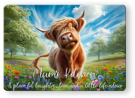 Noble & Page - Tempered Glass Cutting Board - 390x290mm Gloss Chopping Board - Mum's Kitchen - Meadow Happy Cow