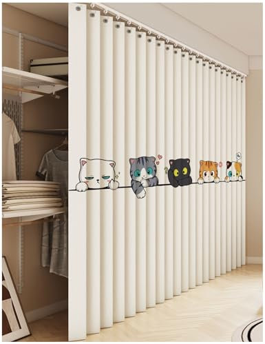 APMOE Rideau Placard Porte Accordéon Interieur, Rideau sous Evier Étanche à la Poussière et à l'eau, Petit Meuble Rideau Cuisine, Rideau Cache Placard(D,Track W190cm/Curtain H200cm)