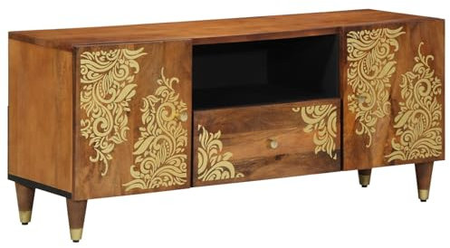 vidaXL Meuble TV Marron 105 x 33.5 x 46 cm Bois de manguier Massif, Salon, Meuble TV Moderne, Unité de Rangement rectangulaire, Organisateur média, Mobilier en Bois de Mangue pour Votre divertisseh