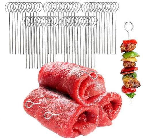 Pack of 120 roulade needles, meat skewers, stainless steel, roulade skewers with eyelet and sharp tip, meat needles, stainless steel 9 cm, for simply delicious roulades (silver 1)