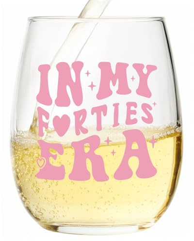 40th Birthday Gifts for Women - in My 40s Era Wine Glass, 40th Gifts for Women, Scratch Resistant Stemless Water Glass for Wife, Mother&Ladies