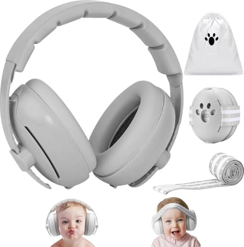 2-in-1 Baby Ohrenschützer, Gehörschutz Baby Lärmschutz Kopfhörer (0-4 Jahre), Neugeboren Ohrenschützer mit leichte ABS-Schale & Verstellbares Kopfband, ideal für Schlafreise und Alltag & Events