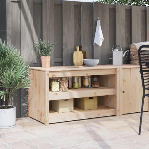 QJBSAVVA Küchenschrank aus massiver Kiefer Moderner Apothekerschrank mit Mehrzweckregalen Beige Rechteckiger Vorratsschrank für Küchenorganisation