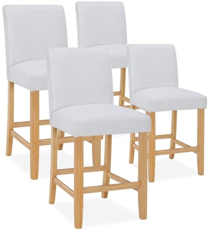 INTENSE DECO Lot de 4 chaises de Bar en Bois Rosie Velours côtelé Blanc - H65cm
