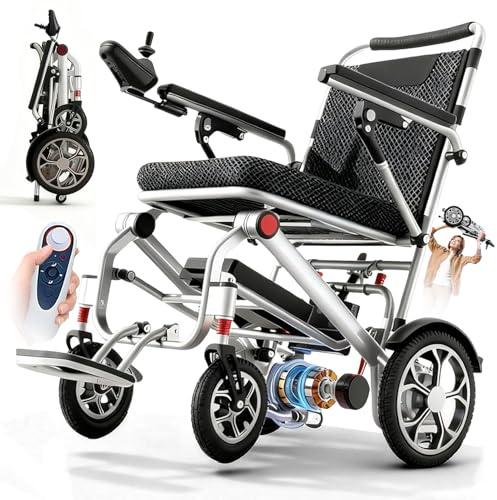 Bueuwe Ultraleichter Faltbarer Elektrorollstuhl 14.9kg für Senioren Reisen | 14.9kg Magnesium-Alloy - 150 kg Tragfähigkeit - 35 km Reichweite (20 Ah Li-Ion) - Mit Fernbedienung für Wohnung und Reise