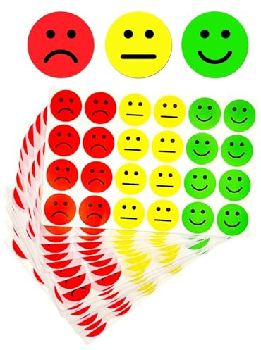 Aufkleber,600 Stück Sticker Set mit Happy Neutral Sad Emoji Gesichtern in Rot,Gelb,Grün für Belohnungssystem,Grundschule,Moderationskoffer und Kinder Tagebuch 2,5 cm Emotion Sticker,Mood Aufkleber