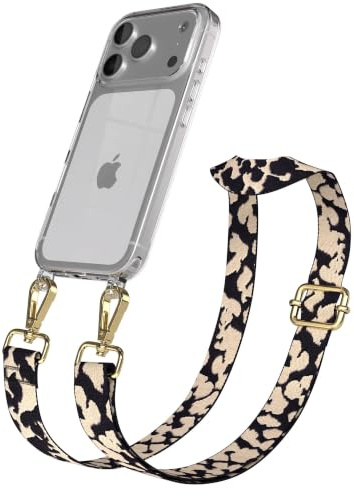 EAZY CASE Handykette - Verstellbares Taschenband kompatibel mit iPhone 17 Pro, Schulterriemen, Handykordel mit Silikon Hülle, Umhängetasche, Taupe Camouflage Gold