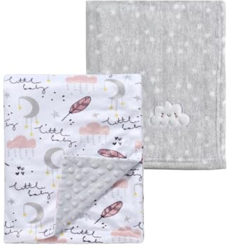 CREVENT 2 Stück 75x100 cm Kuschelige weiche warme Babydecke für Säuglinge und Kleinkinder Kinderbett Bettwagen - Graue Wolke + Nerz Feder
