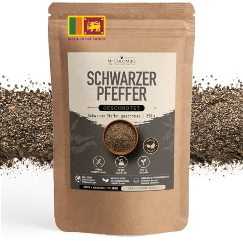 MrCOLOMBO Schwarzer Pfeffer geschrotet 250 g | grob geschroteter Steakpfeffer aus Sri Lanka | für Steak, Grill, BBQ-Rub & Marinade | naturbelassen, ohne Zusatzstoffe | Direkthandel vom Kleinbauern