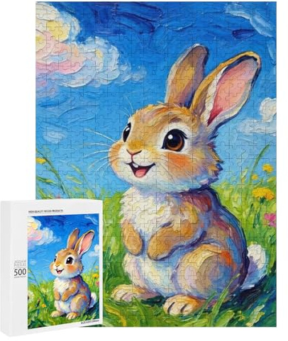 500 Teile Öl Gemälde Stil Blumenstrauß Puzzle - Frühlingsdekoration Theme Puzzle Spielzeug, Kinder Erwachsene Puzzle Geschenk (Hase 03 (500pcs - 38x52cm))