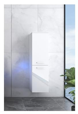 Faizee Home | Badezimmerschrank Weiß Schwarz – Hochschrank Bad schmal mit Soft-Close & Stauraum, Hochglanz, Miran & Aliyah, Links/rechts montierbar (Hochglanz Schwarz (110cm), Links)