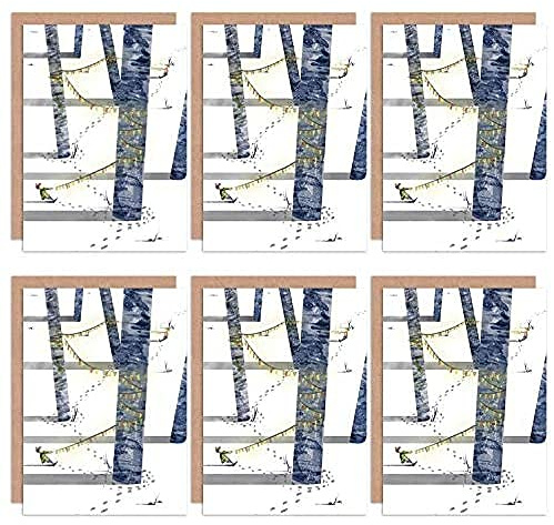 Wee Blue Coo Christmas Cards x6 Tree Lights Pretty Watercolour Set Xmas Cards