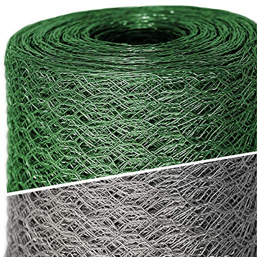 casa pura Grillage en Fil de Fer zingué - Clôture pour poulailler Jardin - Treillis de Bricolage, Grille résistante aux intempéries, épaisseur 0.8 mm, Maille 25mm - (H) 75cm x (L) 25m Revêtu de Vert