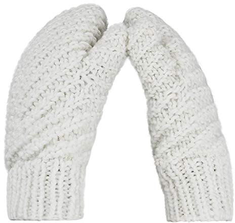 JIAHG Super Dicke gestrickt Handschuhe Damen Mädchen Fäustlinge Winterhandschuhe Fausthandschuhe Sporthandschuhe, Weiß, Einheitsgröße